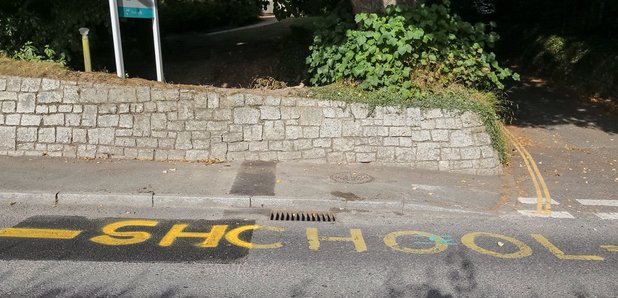 Road sign spelling mistake for school